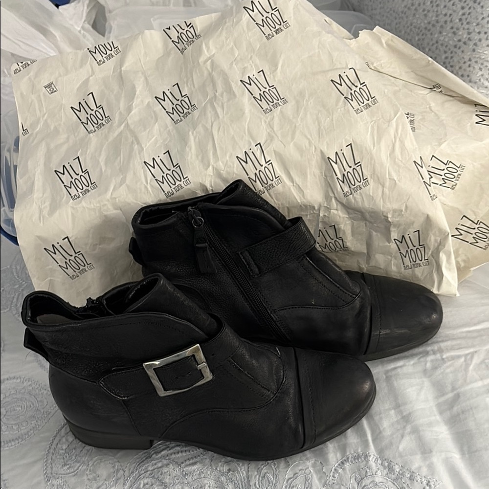 Miz Mooz Black Ankle Boots with Suede Texture